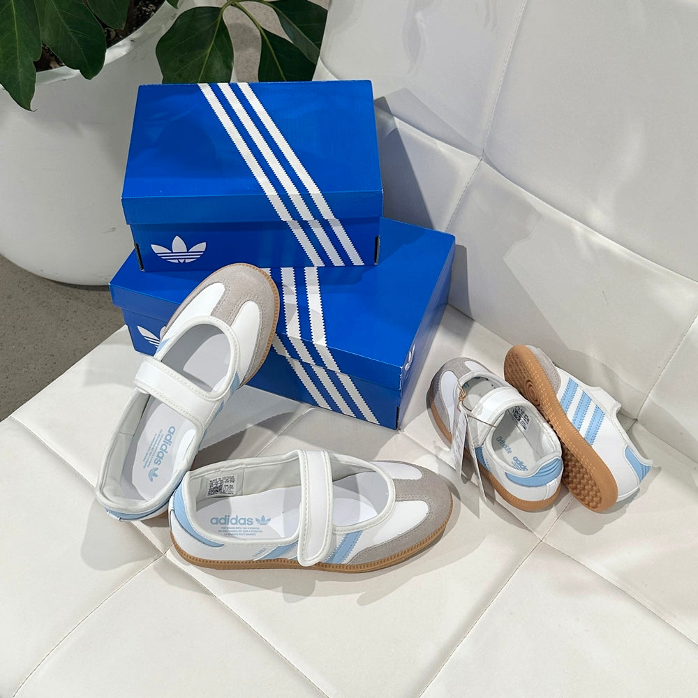 아디다스 리틀 키즈 삼바 메리 제인 화이트 블루