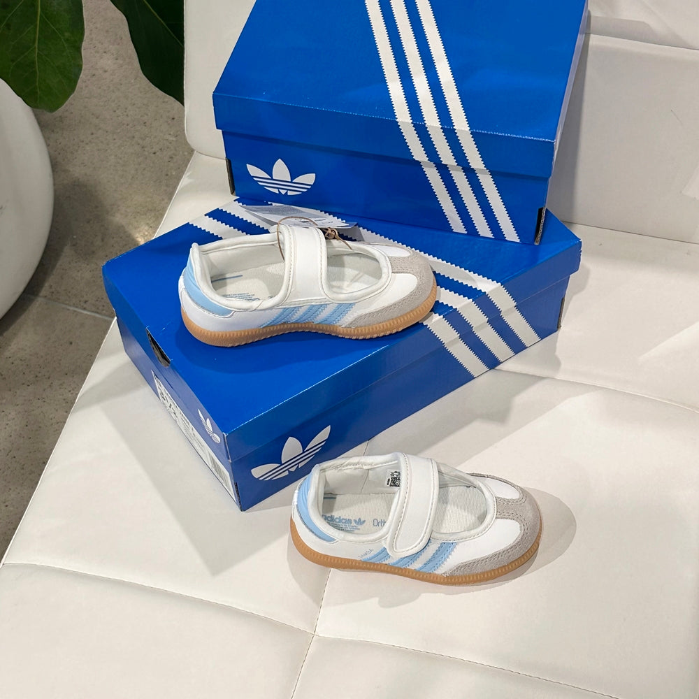 아디다스 토들러 삼바 메리 제인 화이트 블루